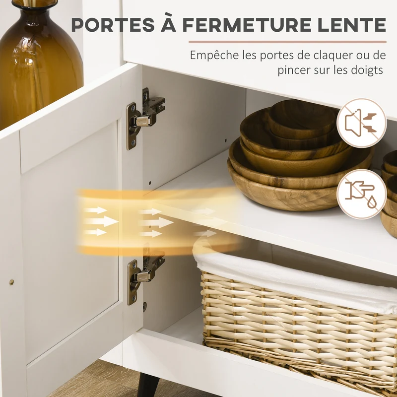Buffet bas 117 x 35 x 80 cm 2 tiroirs 3 portes étagère réglable pour salon moderne épuré en panneau de particules blanc 21_0002342