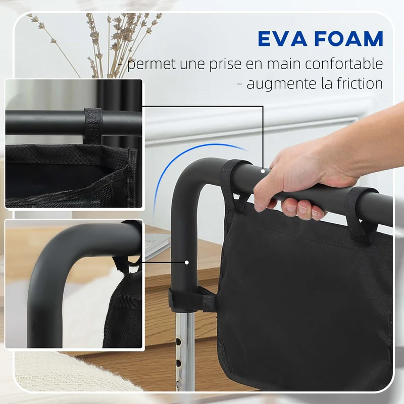Barrière de lit poignée réglable 87 x 51.5 x 45-55 cm soutien antidérapant pochette pratique moderne en acier argent 21_0000891