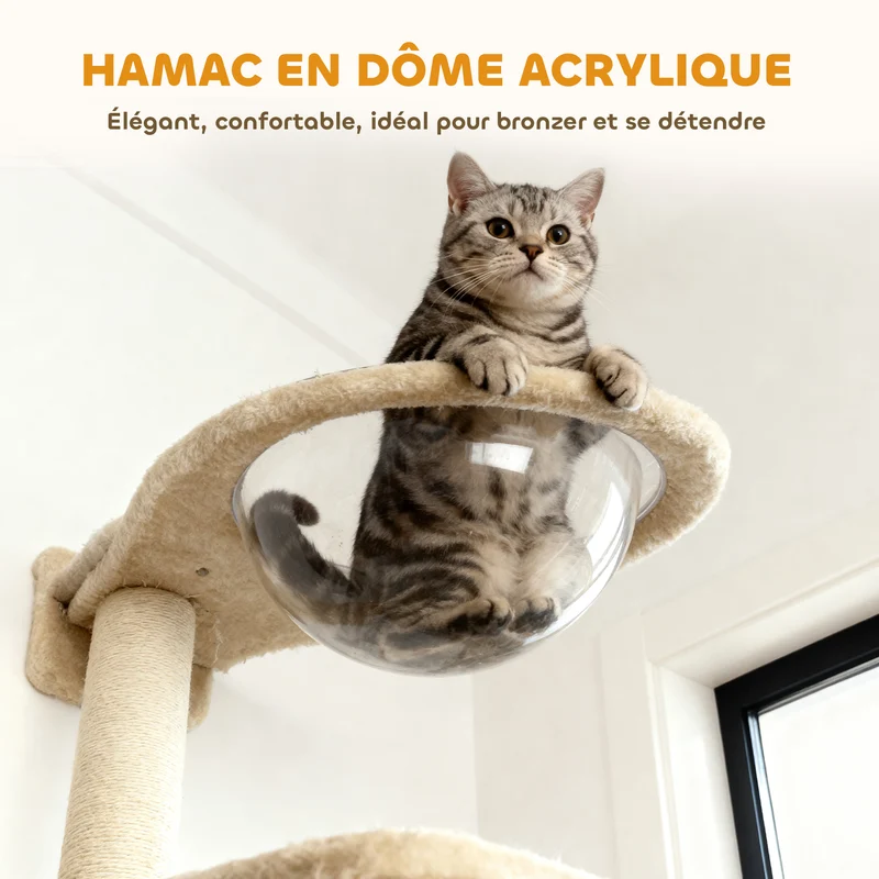 Étagère murale pour chat modulable 151 x 30 x 30 cm multi niveaux griffoir intégré moderne scandinave en bois beige 21_0007734