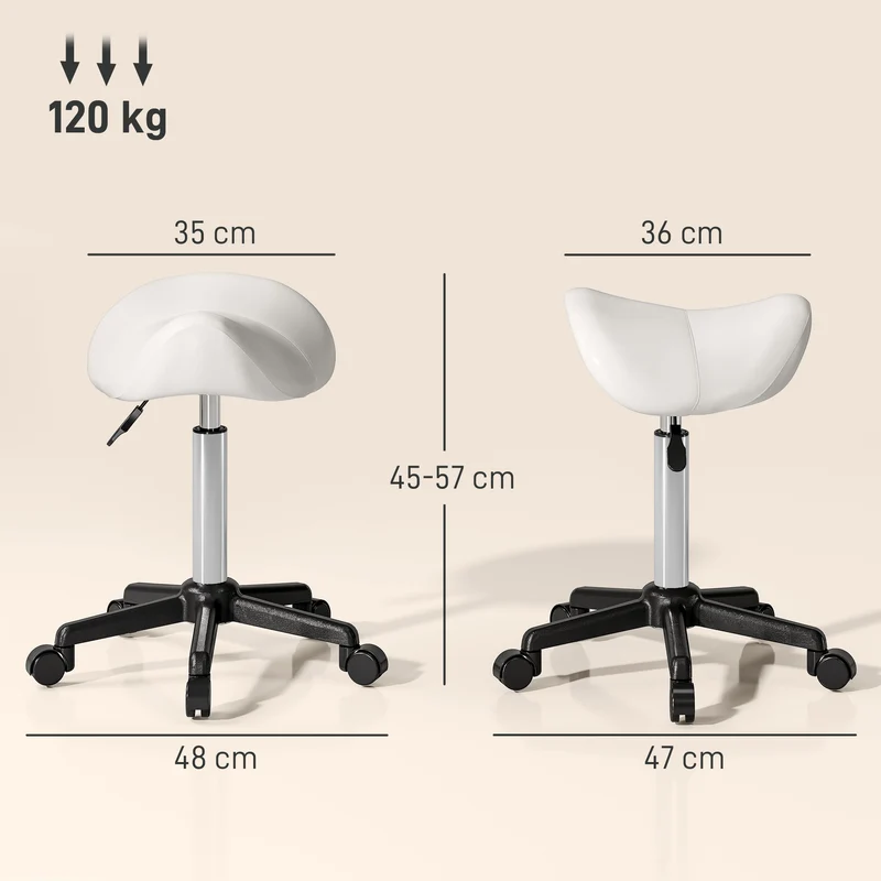 Tabouret selle ergonomique usage pro domicile 48 x 47 x 45-57 cm réglable confortable contemporain en polyuréthane blanc 21_0000779