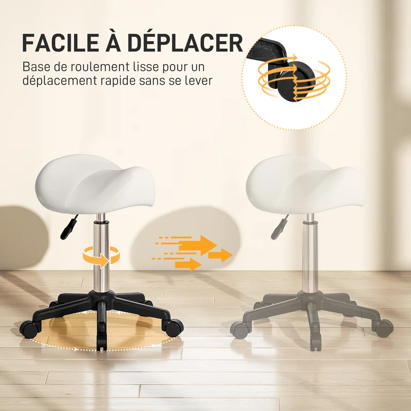 Tabouret selle ergonomique usage pro domicile 48 x 47 x 45-57 cm réglable confortable contemporain en polyuréthane blanc 21_0000779