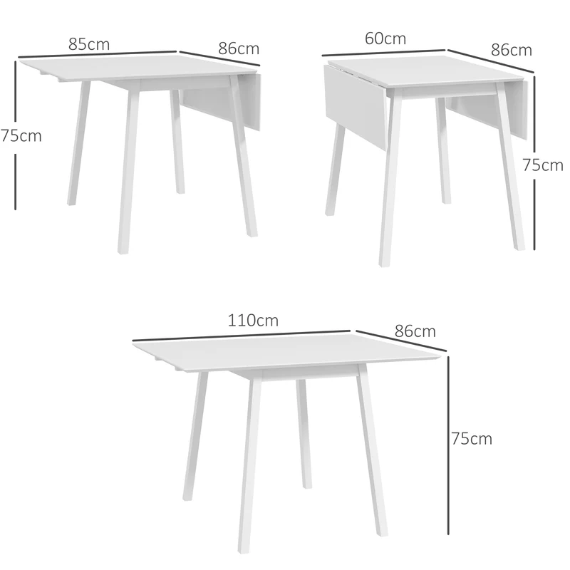 Table à manger pliante compacte 110 x 86 x 75 cm convertible gain de place 2 à 4 personnes scandinave épuré en bois blanc 21_0003231