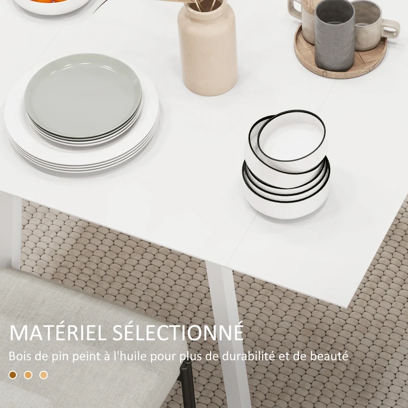 Table à manger pliante compacte 110 x 86 x 75 cm convertible gain de place 2 à 4 personnes scandinave épuré en bois blanc 21_0003231