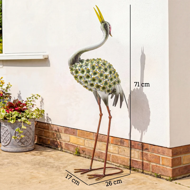 Statue de jardin héron 26 x 17 x 71 cm résistante aux intempéries stable style décoratif contemporain en métal vert 21_0005695