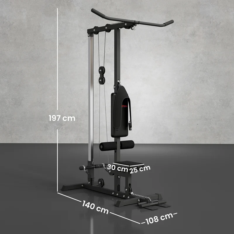 Station de musculation tirage poitrine poulie haute 140 x 108 x 197 cm siège réglable antidérapant moderne en acier noir 21_0006821