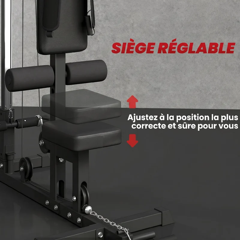 Station de musculation tirage poitrine poulie haute 140 x 108 x 197 cm siège réglable antidérapant moderne en acier noir 21_0006821