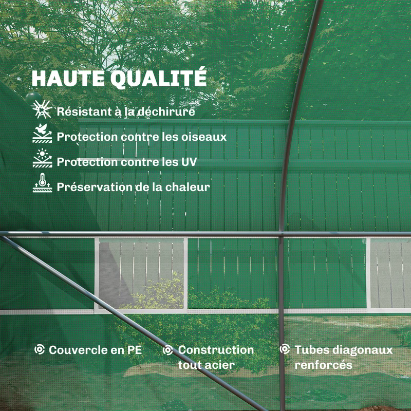 Serre tunnel jardin 8 x 3 x 2 m protection quatre saisons ventilation optimale cadre renforcé contemporain en pe vert 21_0004023