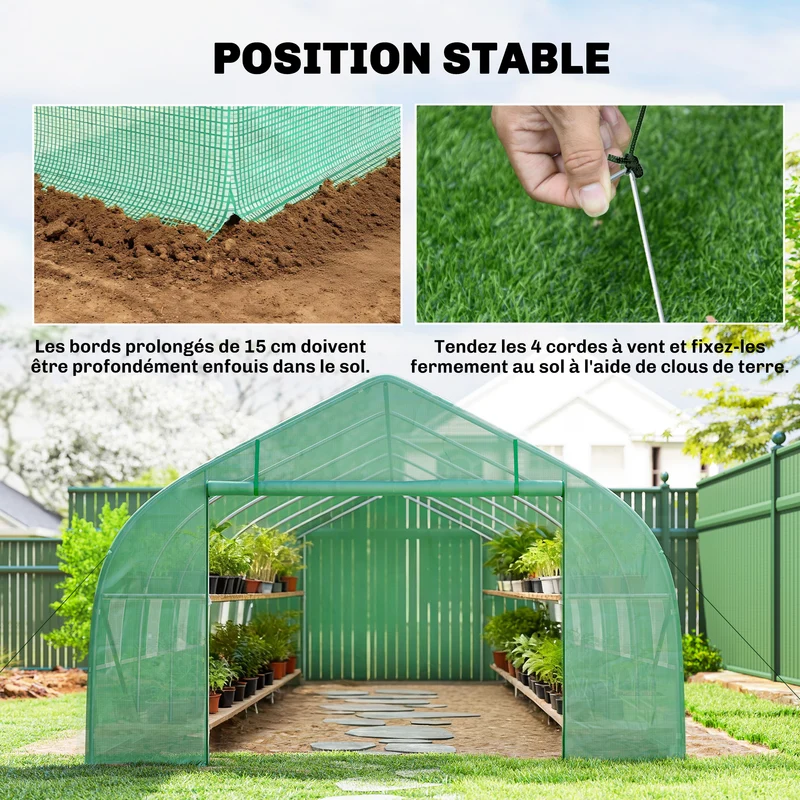 Serre tunnel jardin 8 x 3 x 2 m protection quatre saisons ventilation optimale cadre renforcé contemporain en pe vert 21_0004023
