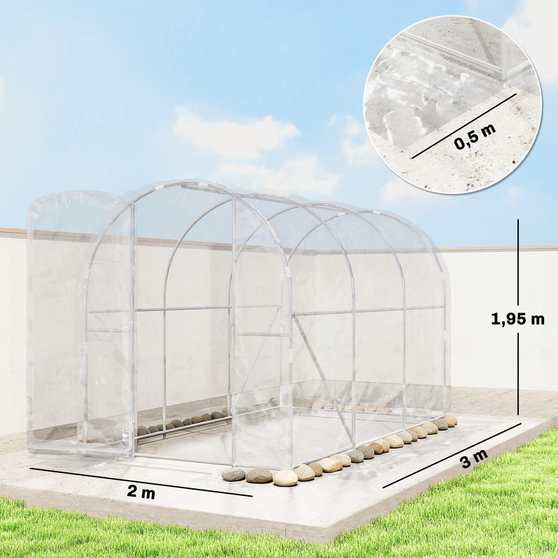Serre tunnel jardin 300 x 200 x 195 cm protection anti uv ventilation porte charnière design en polyéthylène transparent 21_0005405