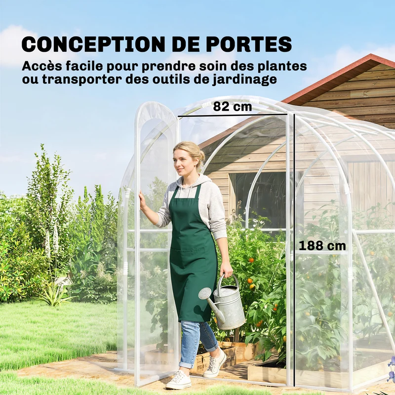 Serre tunnel jardin 300 x 200 x 195 cm protection anti uv ventilation porte charnière design en polyéthylène transparent 21_0005405
