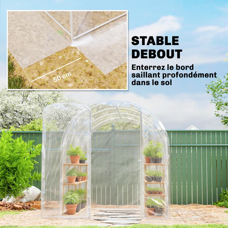 Serre tunnel jardin 300 x 200 x 195 cm protection anti uv ventilation porte charnière design en polyéthylène transparent 21_0005405