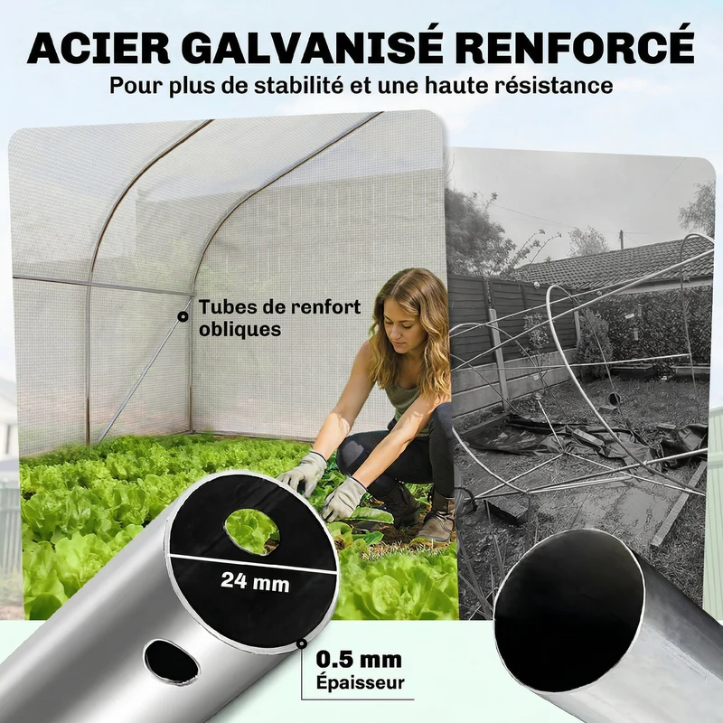 Serre tunnel de jardin 395 x 300 x 200 cm abri contre intempéries ventilation porte et 8 fenêtres épuré en pe blanc 21_0004333