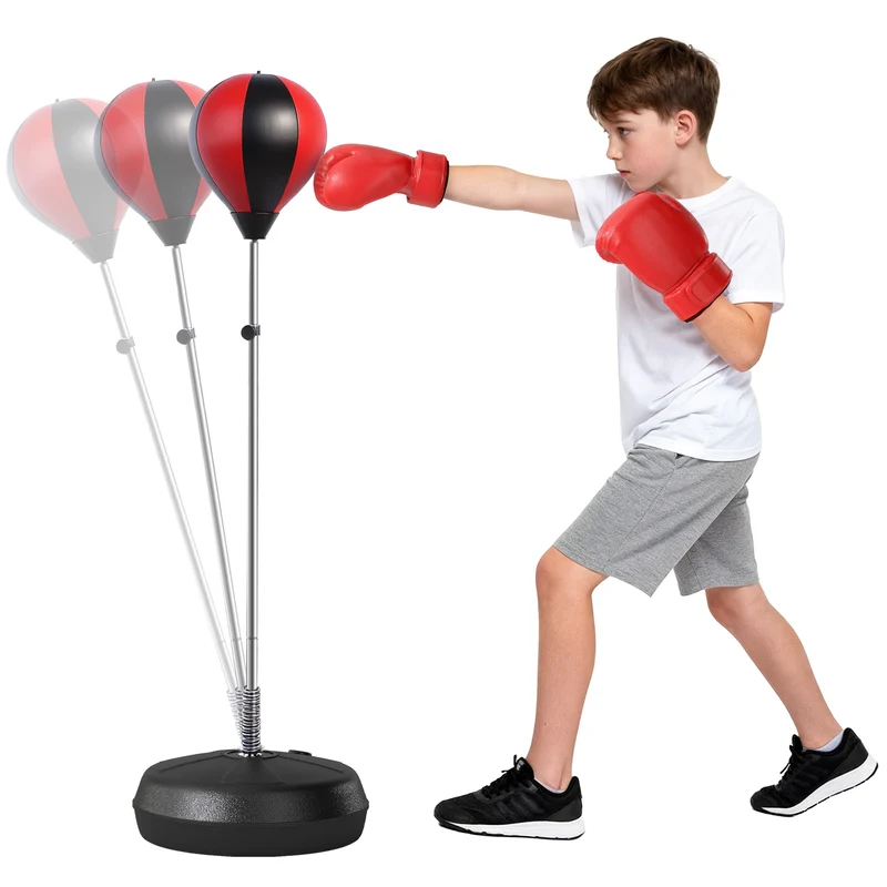 Sac de frappe sur pied entraînement boxe réglable 43 x 43 x 126-144 cm stable endurance moderne tendance en acier noir 21_0006967