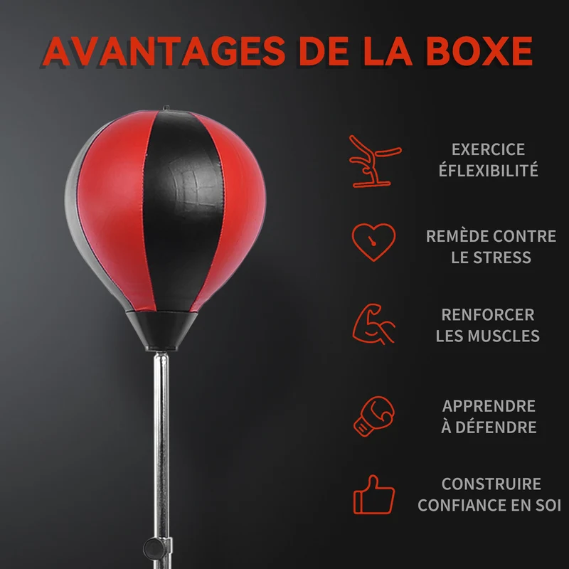 Sac de frappe sur pied entraînement boxe réglable 43 x 43 x 126-144 cm stable endurance moderne tendance en acier noir 21_0006967