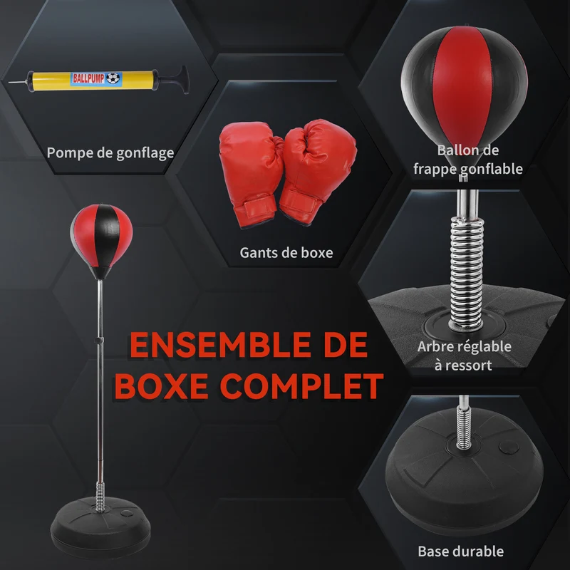 Sac de frappe sur pied entraînement boxe réglable 43 x 43 x 126-144 cm stable endurance moderne tendance en acier noir 21_0006967