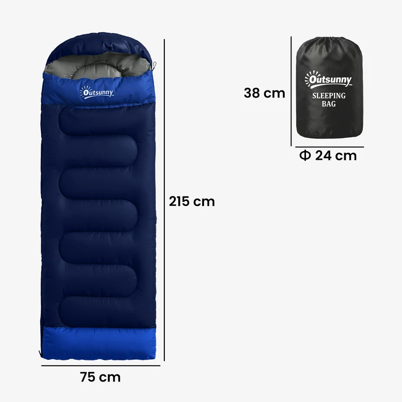 Sac de couchage camping transformable 215 x 75 x 10 cm chaleur respirante spacieux moderne en polyester bleu marine 21_0006572