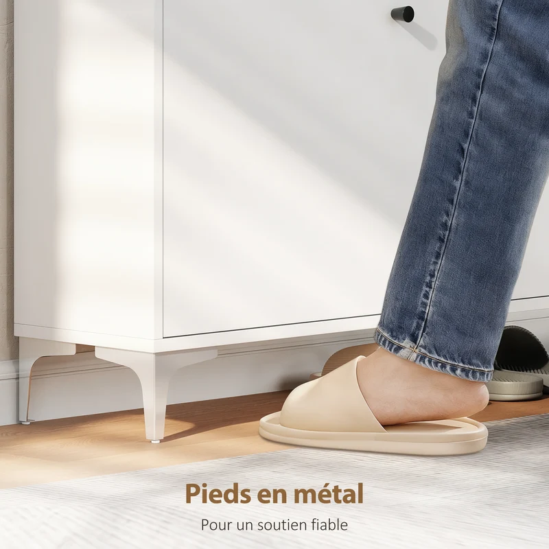 Meuble à chaussures étroit 80 x 24 x 101 cm 16 paires 2 tiroirs étagères réglables épuré en panneau de particules blanc 21_0002787