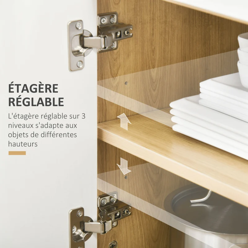 Meuble desserte cuisine micro-ondes 58 x 40 x 118 cm gain de place tiroir scandinave en panneau de particules naturel 21_0002361