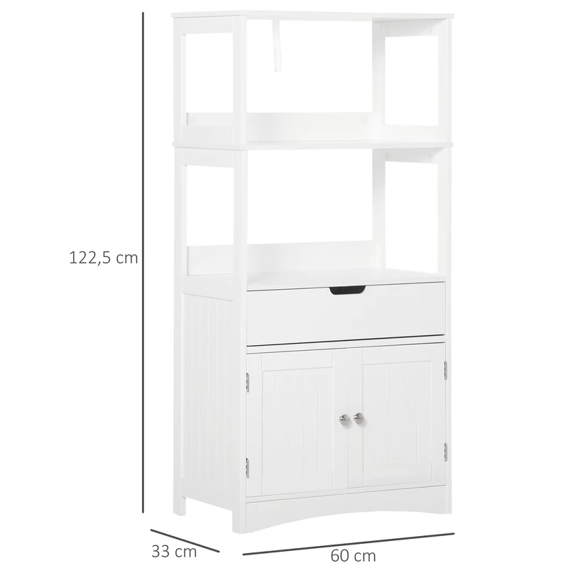 Meuble de rangement salle de bain multi rangements 60 x 33 x 122,5 cm gain place tiroir étagères moderne en MDF blanc 21_0001890