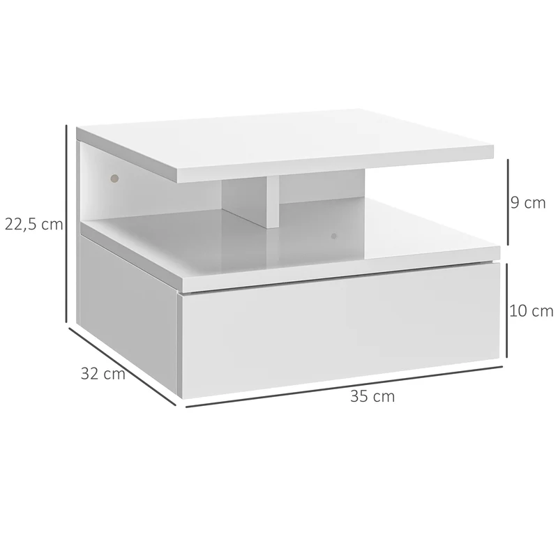 Lot de 2 tables de chevet murales 35 x 32 x 22,5 cm gain de place tiroir niche design en panneau de particules blanc 21_0001455
