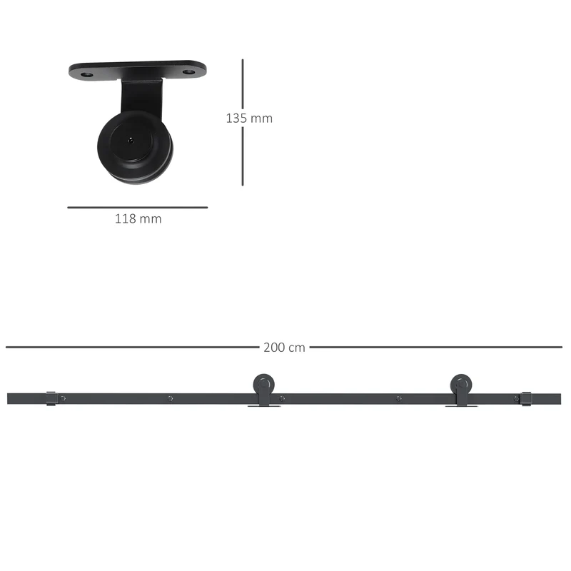 Kit quincaillerie pour porte coulissante 200 x 40 x 0,6 cm gain de place silencieux moderne en acier au carbone noir 21_0007144