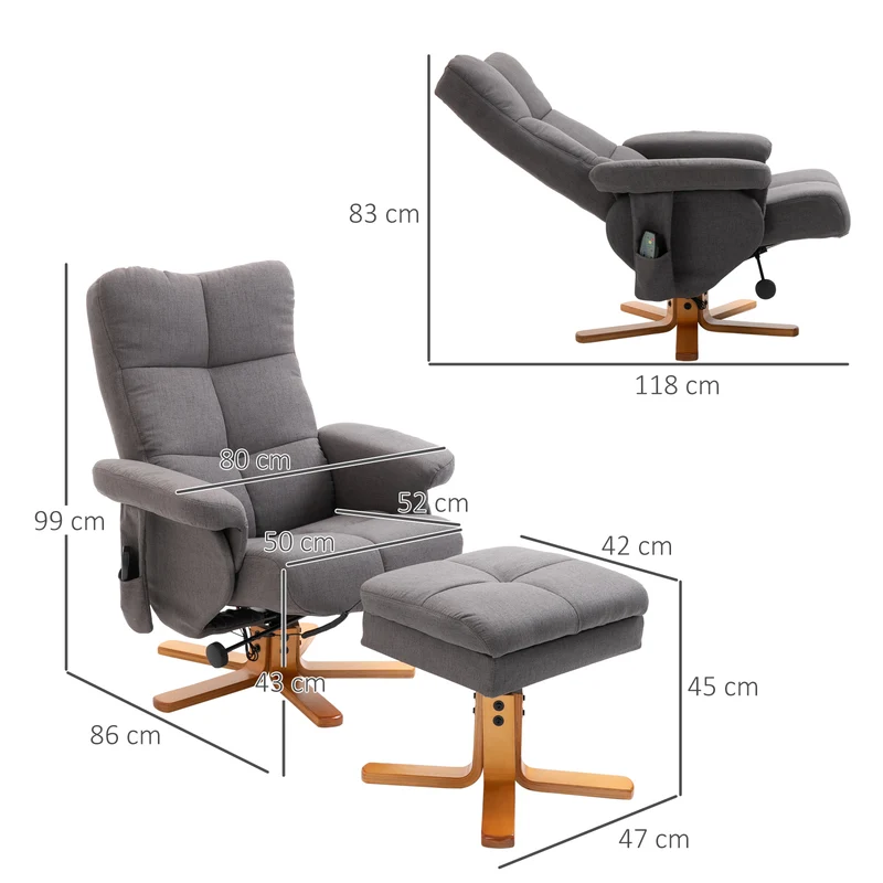 Fauteuil de télévision massage 10 points rangement intégré incliné 80 x 86 x 99 cm contemporain en polyester gris foncé 21_0000818