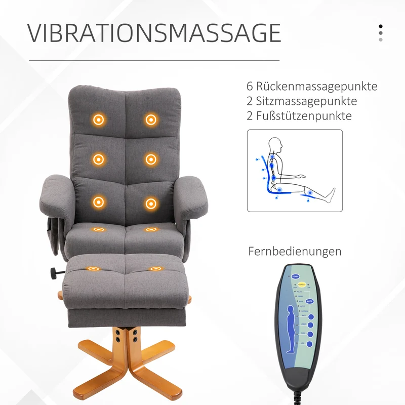 Fauteuil de télévision massage 10 points rangement intégré incliné 80 x 86 x 99 cm contemporain en polyester gris foncé 21_0000818