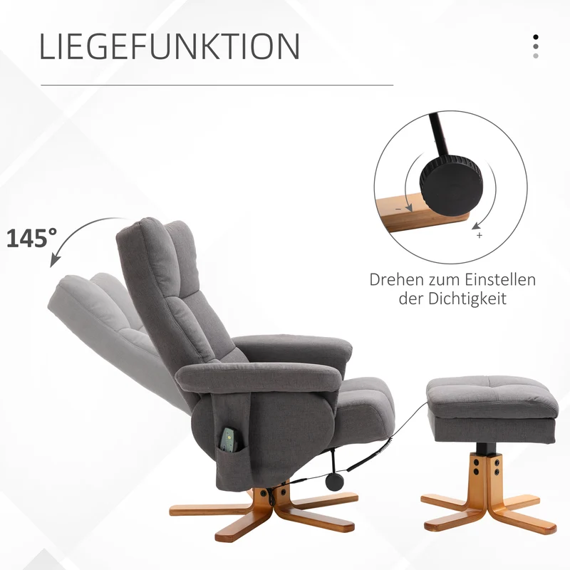 Fauteuil de télévision massage 10 points rangement intégré incliné 80 x 86 x 99 cm contemporain en polyester gris foncé 21_0000818