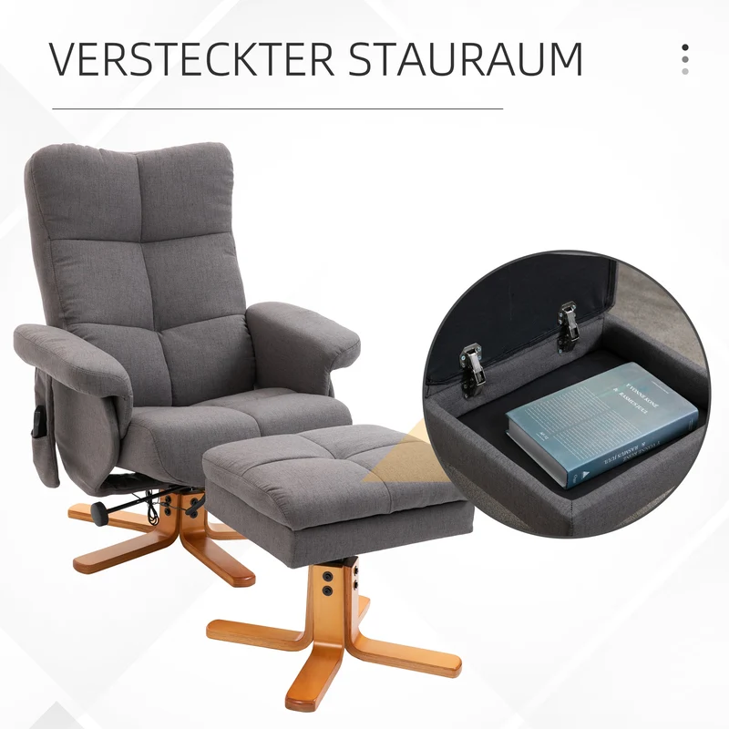 Fauteuil de télévision massage 10 points rangement intégré incliné 80 x 86 x 99 cm contemporain en polyester gris foncé 21_0000818