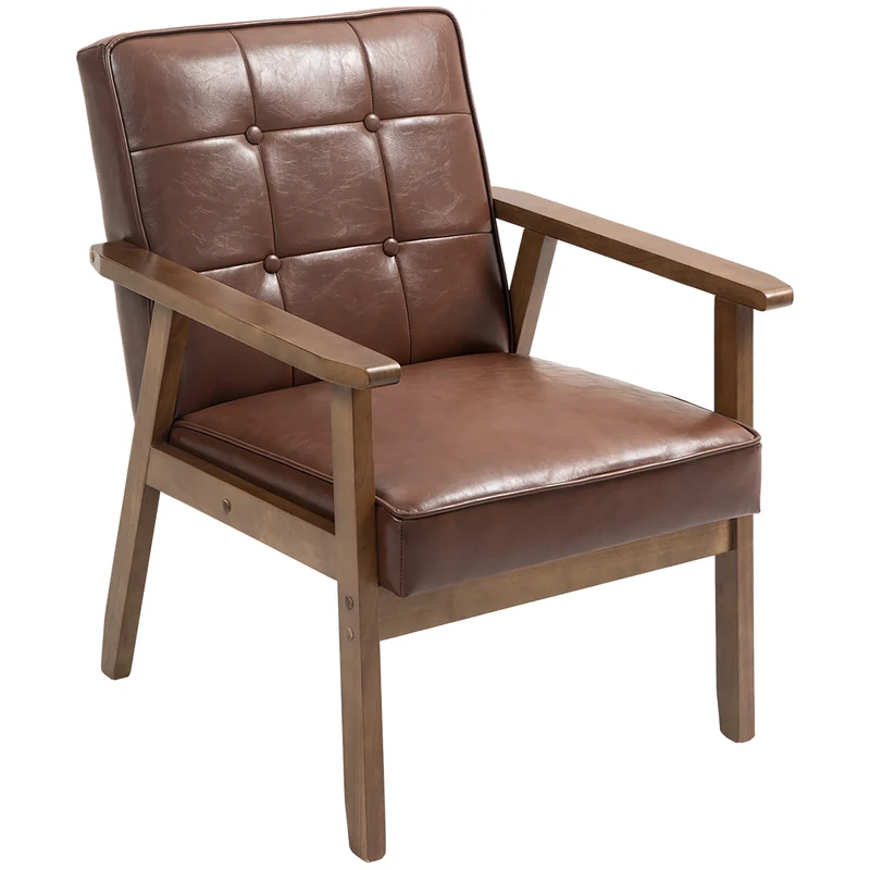 Fauteuil de salon capitonné 64 x 73 x 81 cm assise rembourrée patins protecteurs contemporain en polyuréthane marron 21_0003470