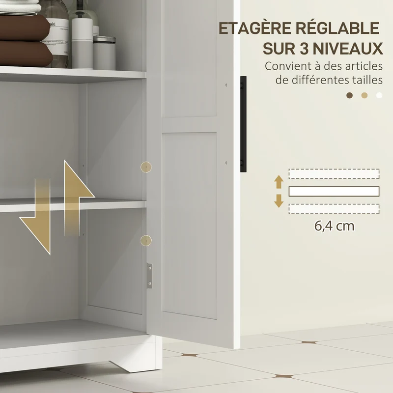 Meuble de salle de bain rangement 81,2 x 30 x 83,8 cm gain de place 4 tiroirs 1 placard style rustique en MDF blanc 21_0002059