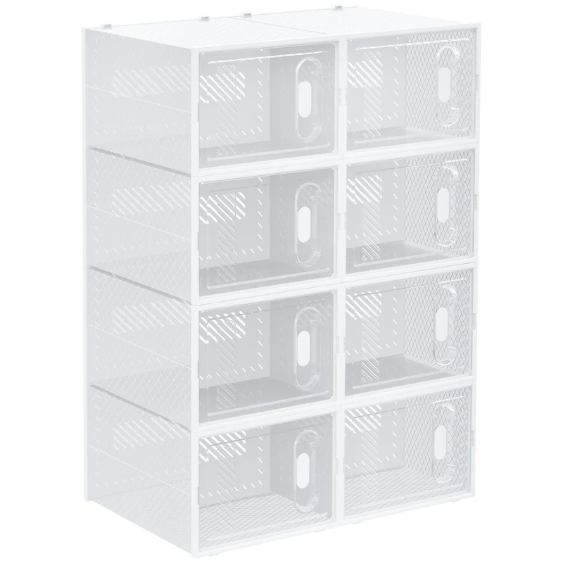 Lot de 8 modules de rangement modulaire entrée empilable 28 x 36 x 21 cm sans outil anti poussière épuré en PP blanc 21_0005802