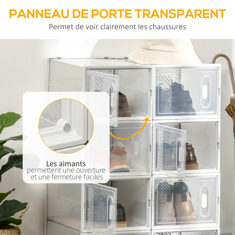 Lot de 8 modules de rangement modulaire entrée empilable 28 x 36 x 21 cm sans outil anti poussière épuré en PP blanc 21_0005802