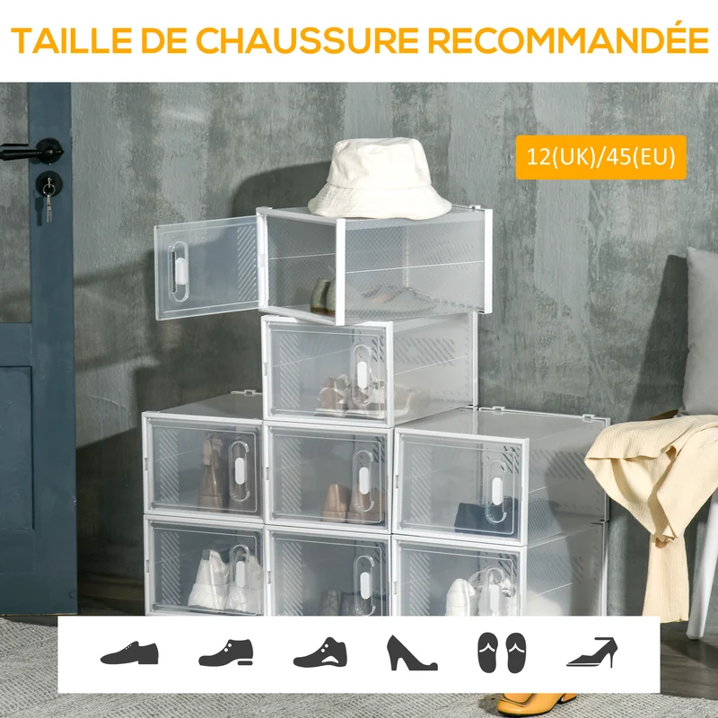 Lot de 8 modules de rangement modulaire entrée empilable 28 x 36 x 21 cm sans outil anti poussière épuré en PP blanc 21_0005802