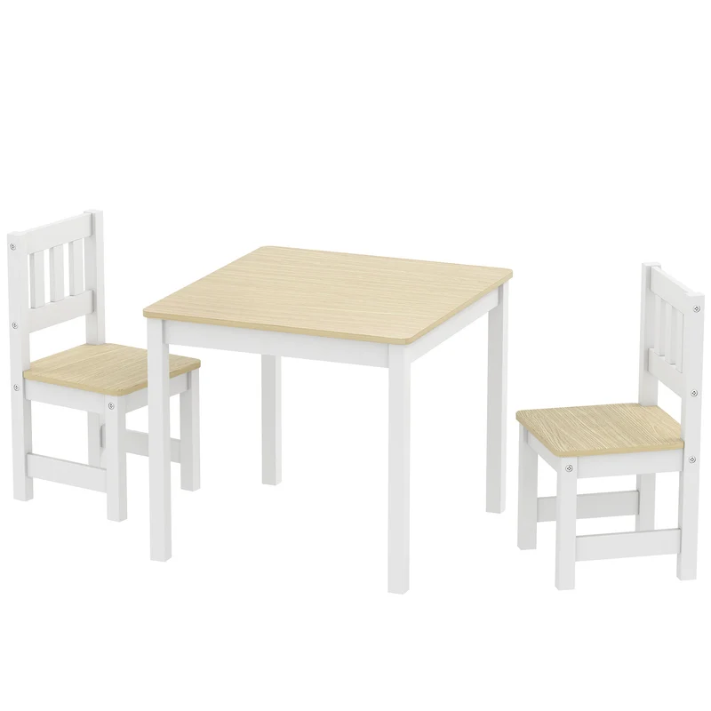 Lot de 3 table enfant avec 2 chaises 56 x 52 x 48 cm ergonomique sécurisé pour 3 à 8 ans scandinave en bois naturel 21_0000231