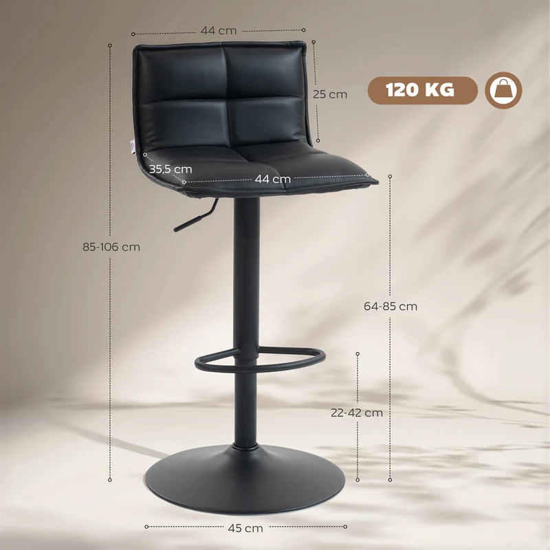 Lot de 2 tabourets de bar réglables 44 x 45 x 85-106 cm assise pivotante ergonomique moderne design pour îlot en PU noir 21_0003364
