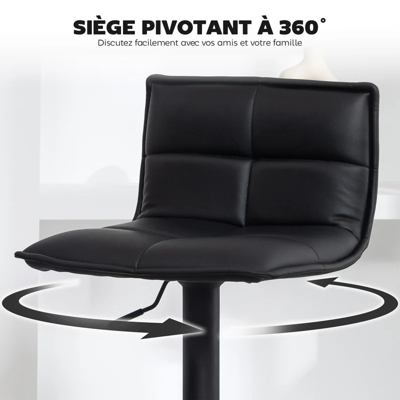 Lot de 2 tabourets de bar réglables 44 x 45 x 85-106 cm assise pivotante ergonomique moderne design pour îlot en PU noir 21_0003364