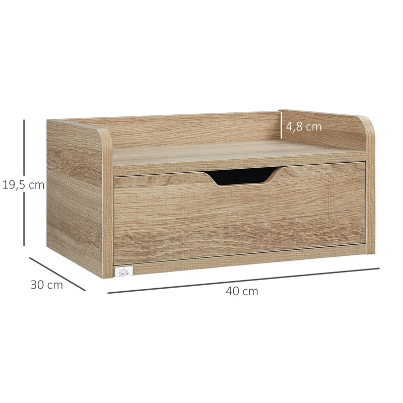 Lot de 2 tables de chevet murales suspendues 40 x 30 x 19,5 cm tiroir scandinave en panneaux de particules bois naturel 21_0001544