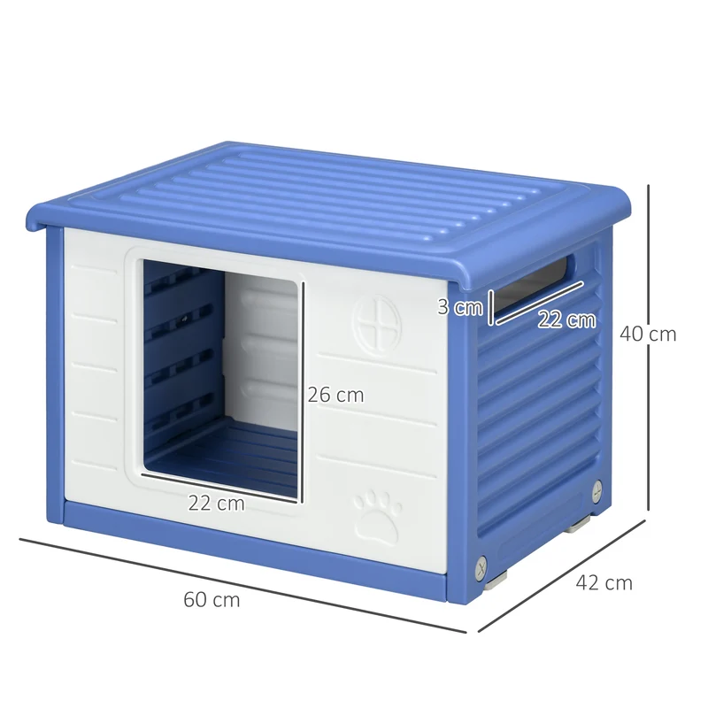 Lot de 2 niches pour chien extérieures 60 x 42 x 40 cm montage facile aération scandinave jardin en polyéthylène bleu 21_0007321