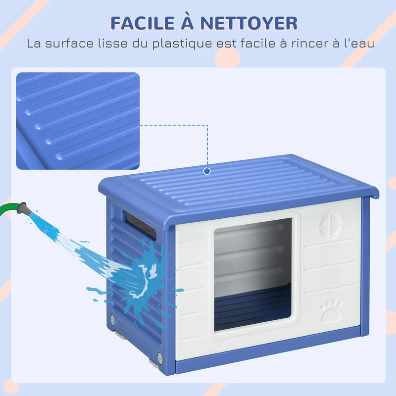 Lot de 2 niches pour chien extérieures 60 x 42 x 40 cm montage facile aération scandinave jardin en polyéthylène bleu 21_0007321