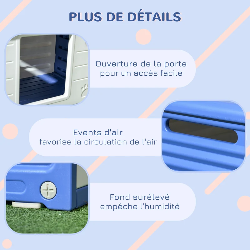 Lot de 2 niches pour chien extérieures 60 x 42 x 40 cm montage facile aération scandinave jardin en polyéthylène bleu 21_0007321
