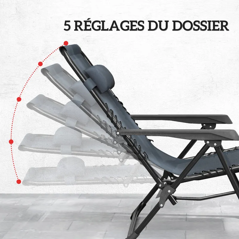 Lot de 2 chaise longue de jardin 90 x 65 x 110 cm inclinable pliable table d'appoint style moderne en textilène gris 21_0005307