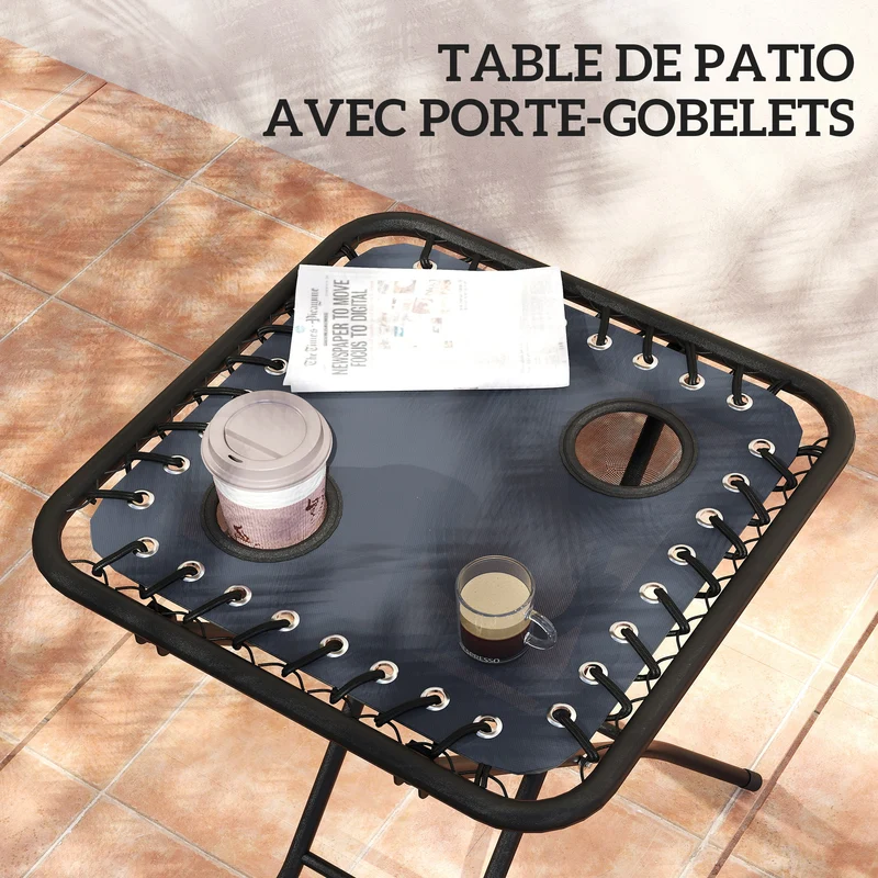 Lot de 2 chaise longue de jardin 90 x 65 x 110 cm inclinable pliable table d'appoint style moderne en textilène gris 21_0005307
