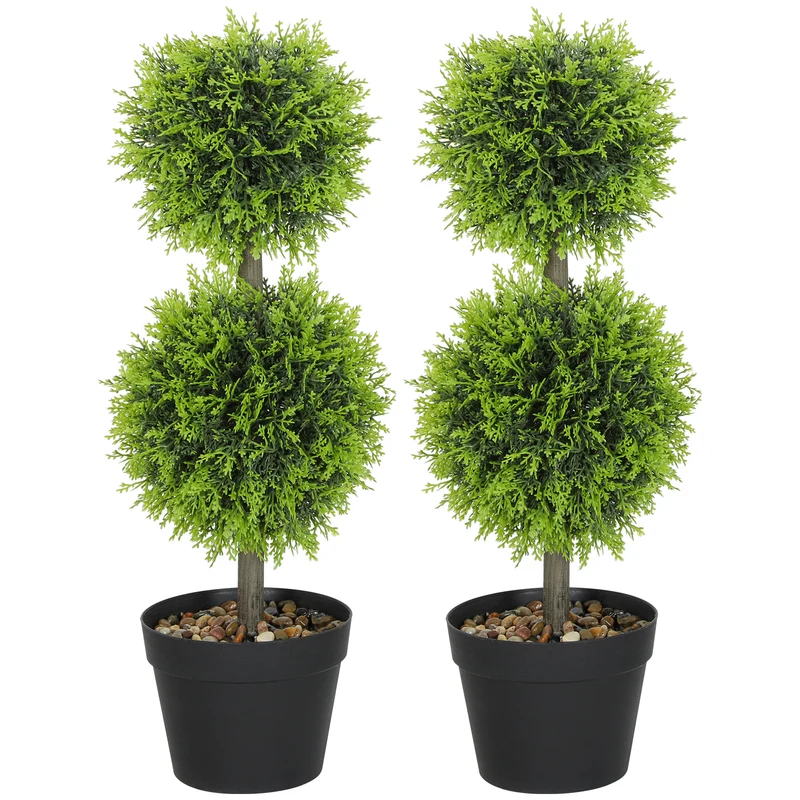 Lot de 2 boules de buis artificielles topiaires 18 x 18 x 60 cm anti uv moderne aspect naturel salon en polyéthylène vert 21_0001395