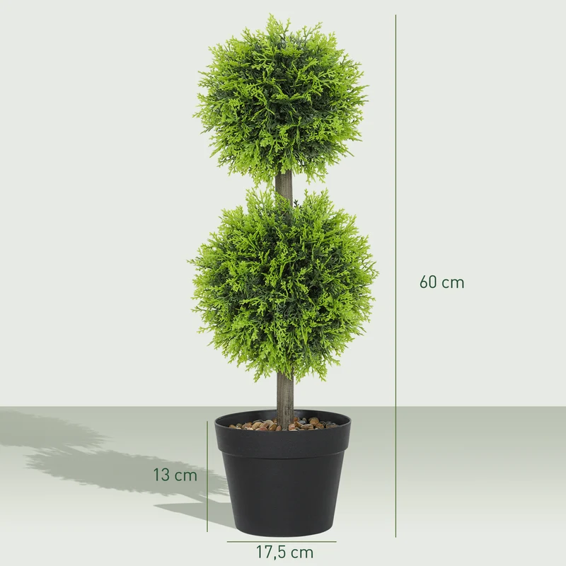 Lot de 2 boules de buis artificielles topiaires 18 x 18 x 60 cm anti uv moderne aspect naturel salon en polyéthylène vert 21_0001395