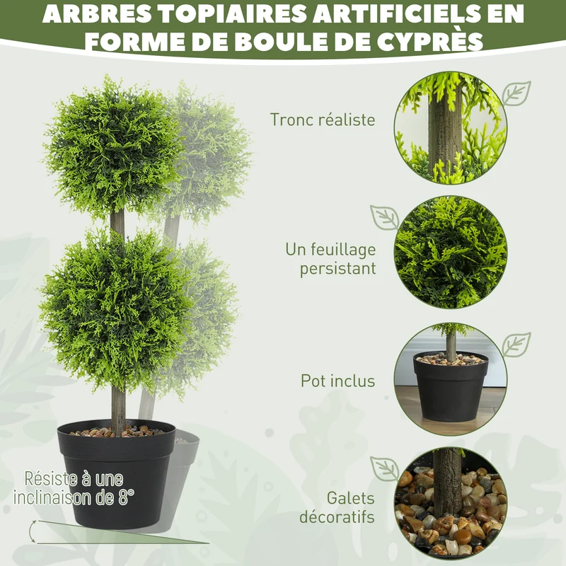 Lot de 2 boules de buis artificielles topiaires 18 x 18 x 60 cm anti uv moderne aspect naturel salon en polyéthylène vert 21_0001395