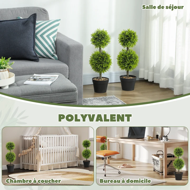 Lot de 2 boules de buis artificielles topiaires 18 x 18 x 60 cm anti uv moderne aspect naturel salon en polyéthylène vert 21_0001395