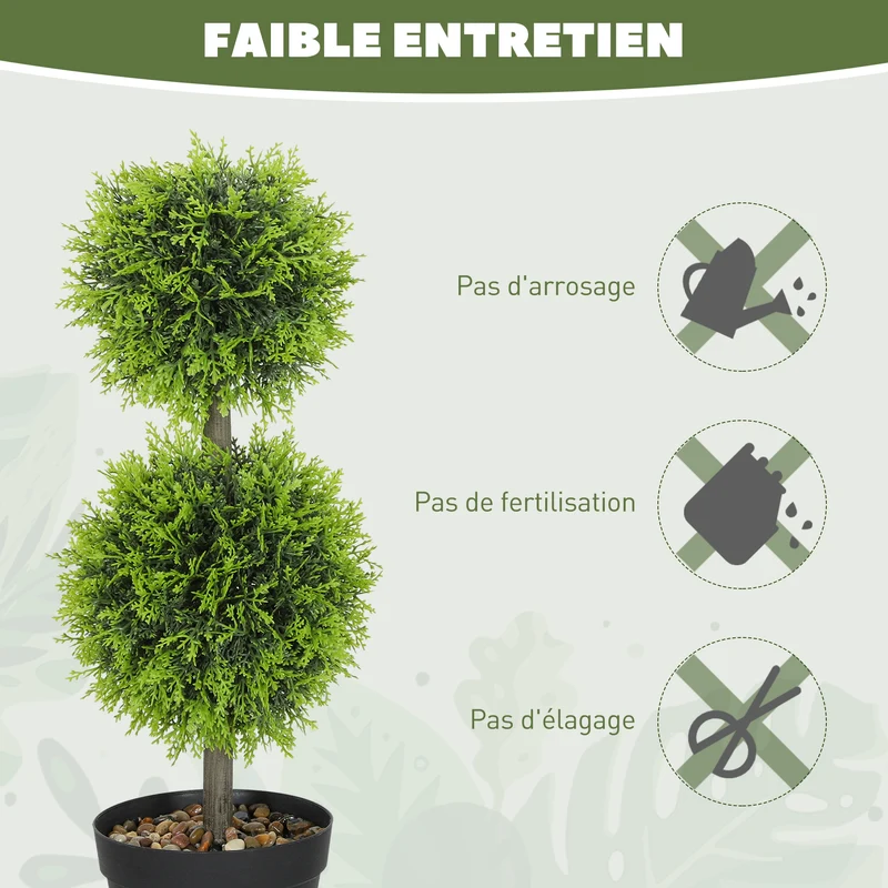 Lot de 2 boules de buis artificielles topiaires 18 x 18 x 60 cm anti uv moderne aspect naturel salon en polyéthylène vert 21_0001395