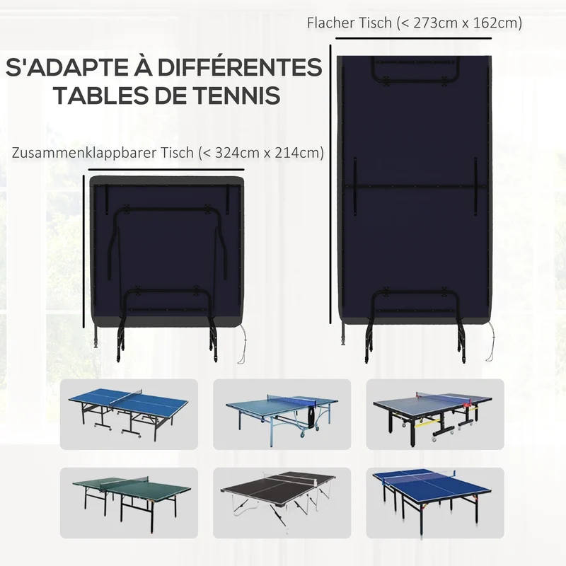 Housse table de tennis de table intérieur et extérieur 275 x 153 x 5 cm imperméable anti-uv épuré en polyéthylène noir 21_0006652