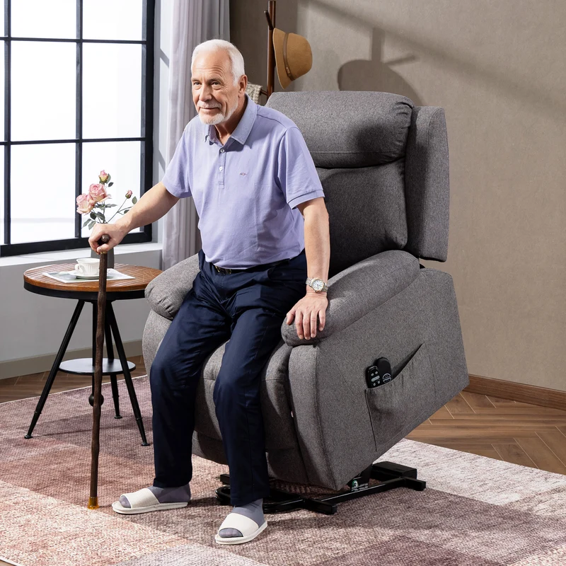 Fauteuil releveur électrique 86 x 94 x 105 cm massage chauffant aide au lever repose-pied intégré moderne en lin gris 21_0000918